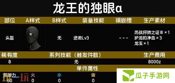 怪物猎人荒野龙王的独眼α装备图鉴 龙王的独眼α装备技能与制作材料一览